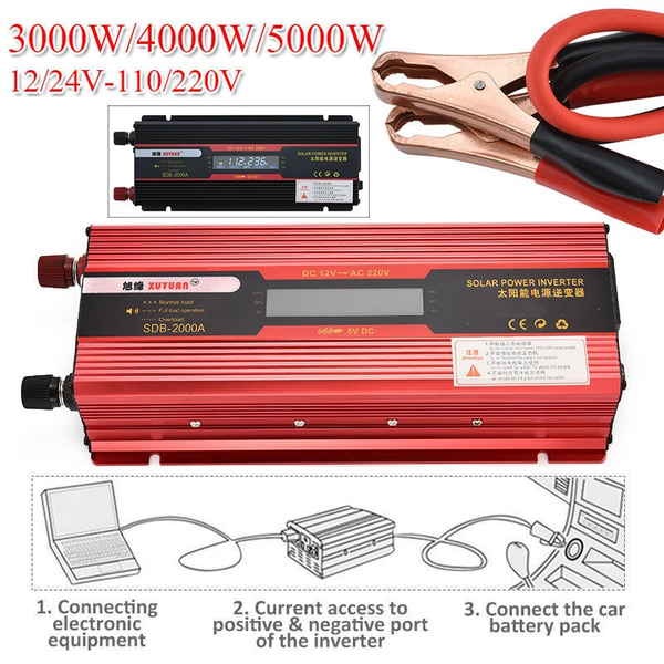 3000W//4000W//5000W Portable Power Inverter Sine Wave DC12V To AC110V//220V 4 USB