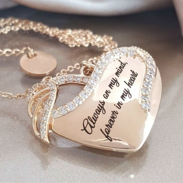 Angel Wing Heart Chain Pendant Necklace Love Family Jewelry Anniversary Gift 