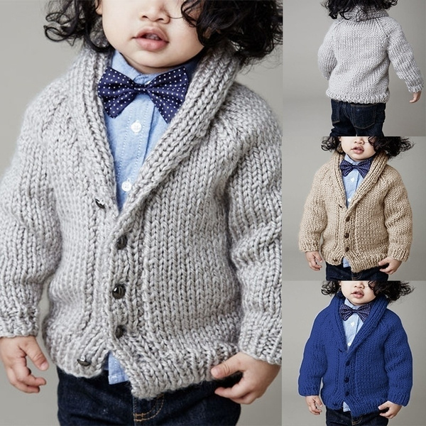 Baby Boy Navy Stripy Nautical Knitted Long Sleeve Cardigan Shawl Collar NB-3-6-9 