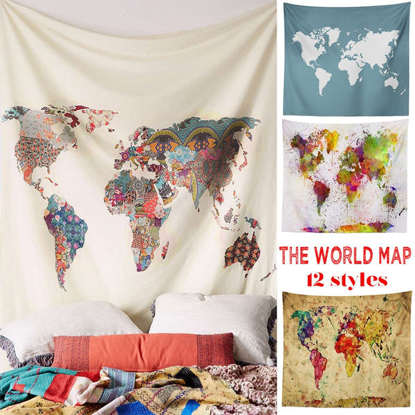 The World Map Tapestry Wall Decor Hippie Tapestries World Map