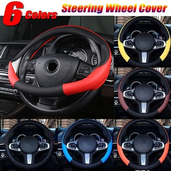Universal Red 38cm Car Steering Wheel Cover Leather Anti-Slip Sport styling