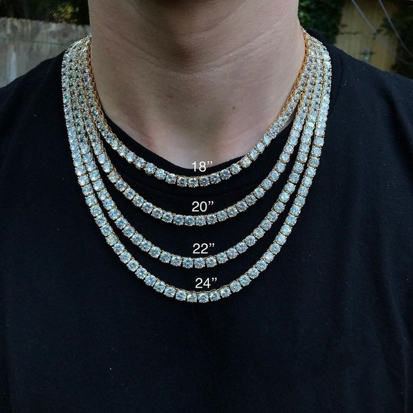 18-30 Inches Gorgeous Mens Gold Tennis Chain Icy Diamonds Hip Hop