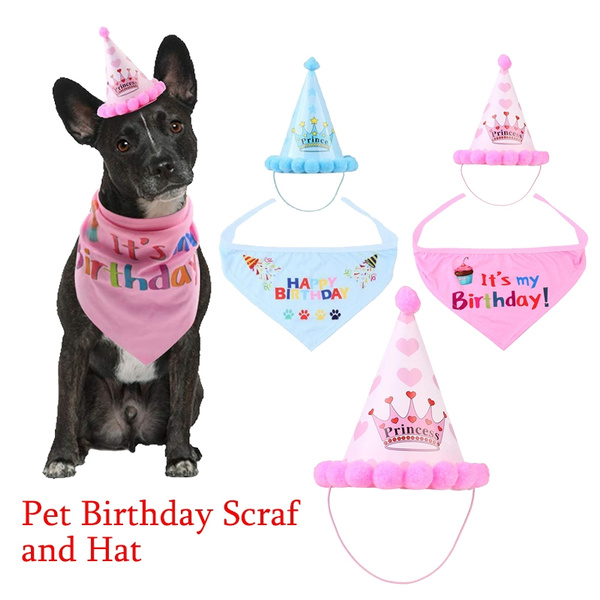 Dog Happy Birthday Bandana Scarfs And Cute Party Hat Soft Scarf Adorable Hat Pet Birthday Gift Decorations Set