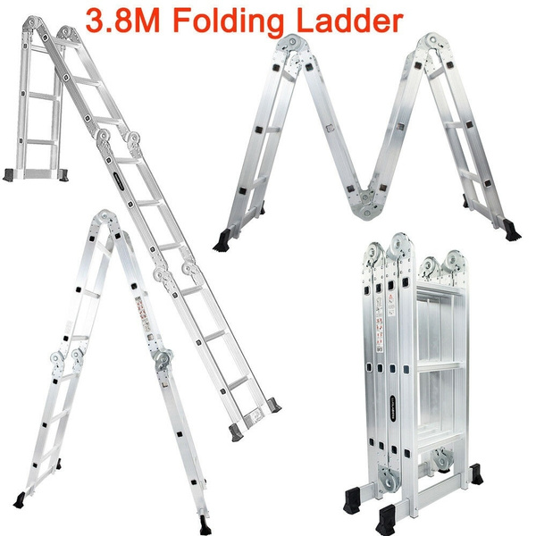 12.5FT/3.8M Multi-Purpose Aluminium Folding Scaffold Ladder Extension 4x3 Step