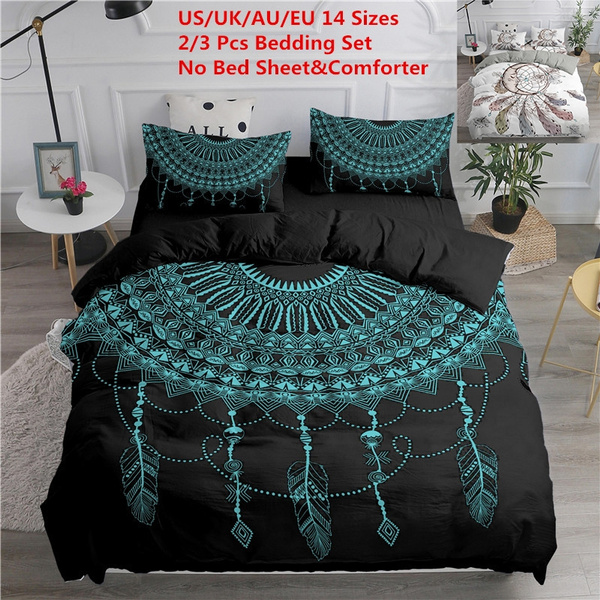 Boho Dream Catcher Bedding Set Turquoise Duvet Cover Set Feather