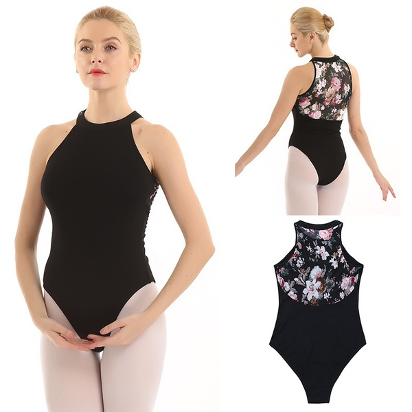 UK Girls Ballet Gymnastics Leotard Sleeveless Bodysuit Lace Mesh Back Dancewear
