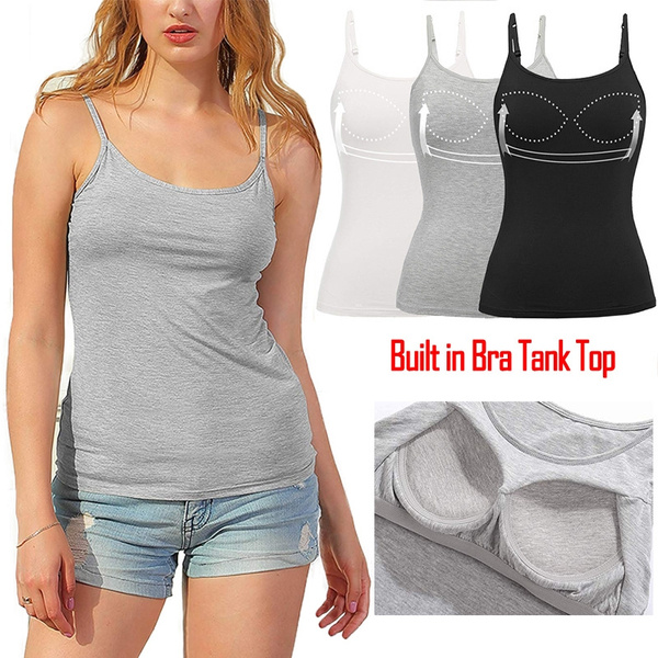 Womens Tank Tops Wide Strap Camisole with Built in Padded Bra Vest Sleeveless Top Shirt for Yoga Daily Wearing