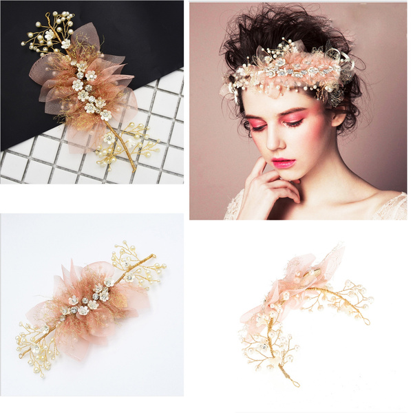 Pearls Headband Tiara Crystal Hair Accessory Wedding Headpieces Flower Wreath