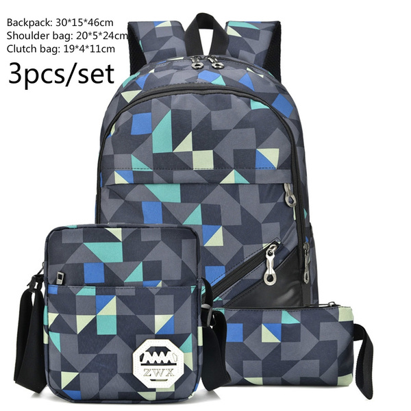 3Pcs/Set Girls Boys Large Camouflage Travel Backpack Rucksack School Bags Pouch