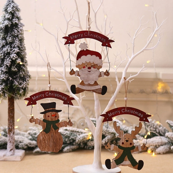 Tree Decoration Wooden Ornaments  Xmas Hanging Snowman//Elk//Santa Claus