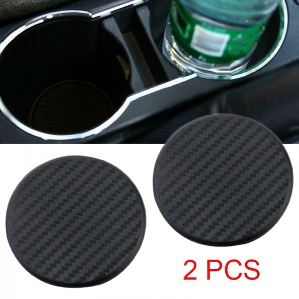 2 Pcs Black Car Auto Water Cup S-lot Non-Slip Carbon Fiber Look Mat Accessories