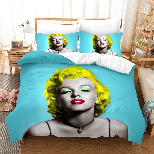 3d Marilyn Monroe Blue Duvet Cover With Pillow Cover Bedding Set