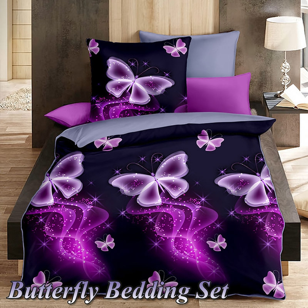 Joyfeel U Romantic 3d Butterfly Print Purple Bedding Set 3pcs