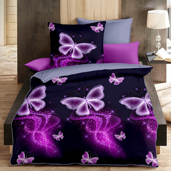 Romantic Purple 3d Butterfly Print Bedding Set 2 3pcs Duvet Cover
