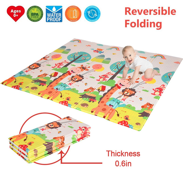 Large Tummy Time Folding Reversible Baby Mats For Playroom Foldable Play Mat