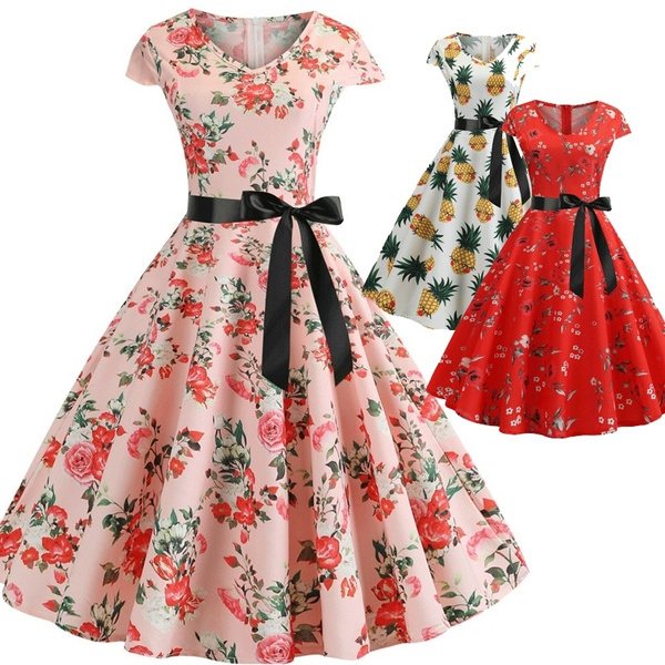Free Belt）Boatneck Sleeveless Vintage Tea Dress Womens Dresses Party  Dresses 1950s Vintage Dresses Swing Stretchy Dresses（XXS-2XL） | Wish