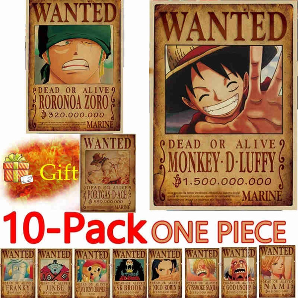 Anime One Piece 1 5 Billion Luffy Wanted Poster The Straw Hat Pirates Whole Group Wanted Poster 10 Pcs And Send The Portgas D Ace As Gift 50 35cm Wish