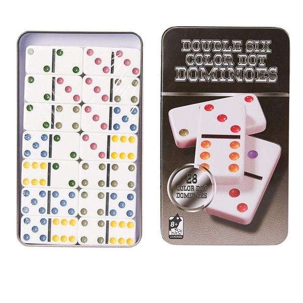 Double six Large dominoes color set in aluminium tin storage case Xmas Gift