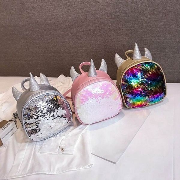 Cute Small Sequin Unicorn Backpack Girl Sequins Schoolbag Kids