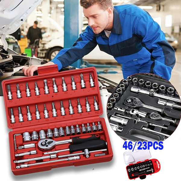 46pcs Spanner Socket Screwdriver 1//4/" Car Repair Tool Ratchet Wrench Set
