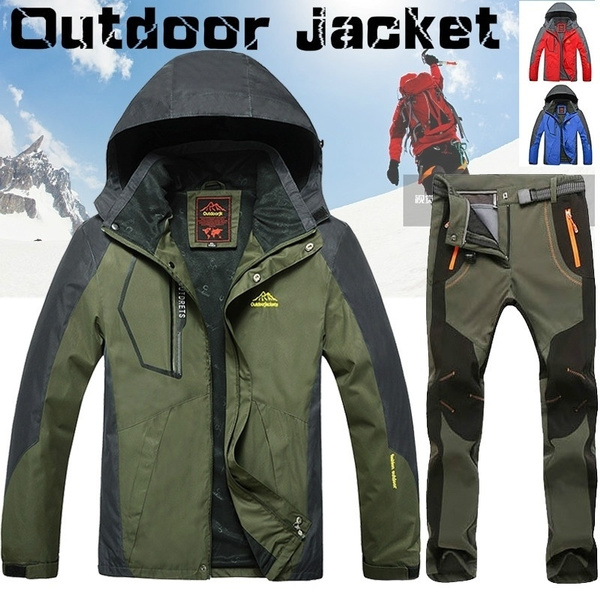 Men Winter Waterproof Jackets And Pants Fleece Warm Plus Size ...
