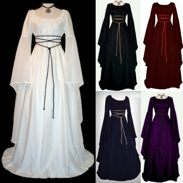 Womens Vintage Style Dress Long Floor Length Gothic Medieval Renaissance Cosplay