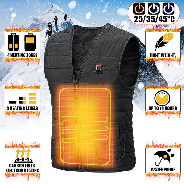 5V USB Charging Electric Heated Warm Vest Size Adjustable for Outdoor Camping Hiking Black