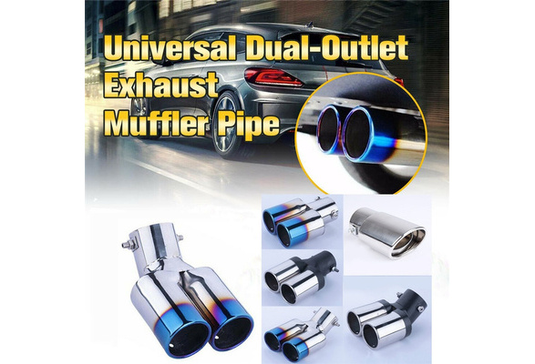 Universal Double Tube Silver Car Exhaust Muffler Vehicle Steel Tail Pipe