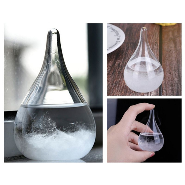 Mini Desktop Weather Forecast Glass Bottle Water Drop Shape Barometer ...