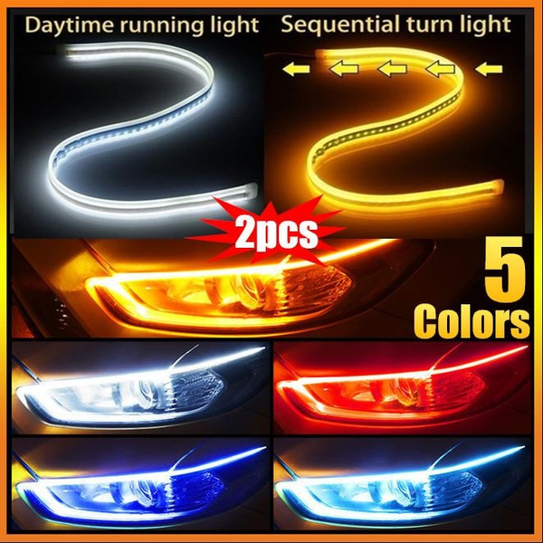 2pcs Ultra Thin Car Tube LED Strip Daytime Running Light Turn Signal Lamp Red