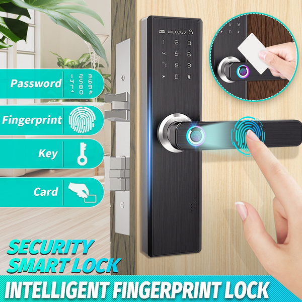Support Left/Right Opening 4 in 1 Fingerprint/Card/Password/Key Anti-theft Door Lock Touch Digital Electronic Door Lock Fingerprint Smart Door Lock 