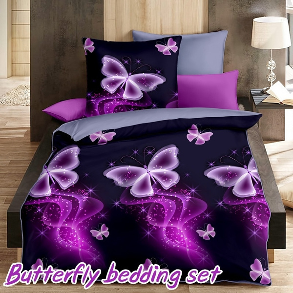 Jalikates Romantic 3d Purple Butterfly Print Bedding Set 2 3pcs