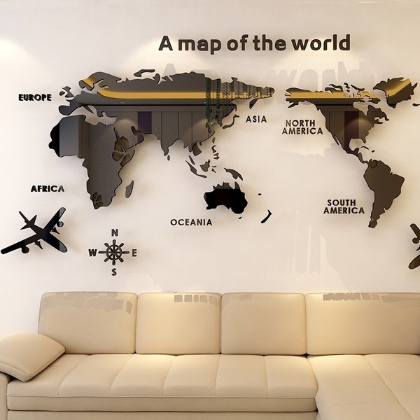 Acrylic 3d Home Decor World Map Wall Stickers Creative Home Living