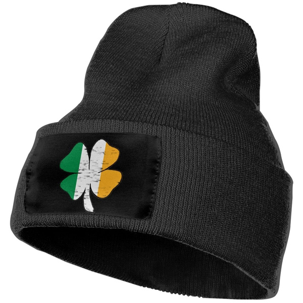 Winter Beanie Hat Ireland Shamrock Distressed Irish Flag Clover Knit Skull Cap for Men Women