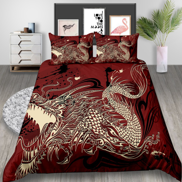 Modern Style 3d Realistic Chinese Dragon Patterns Printed Red