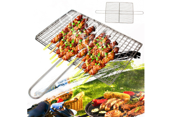 Stainless Steel BBQ Fish Meat Net Barbecue Grill Mesh Wire Clamp Outdoor Picnic