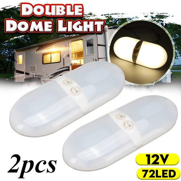 1 2pcs Oval Double Dome Ceiling Light Roof Led Smd 12v Interior Camper Rv Boat Trailer