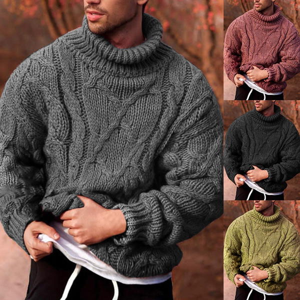 New Fashion Mens Loose Fit Turtleneck Sweaters Winter Thick Warm ...
