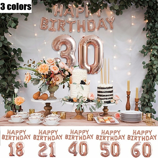 18//21st//30//40//50//60 Party Decor Rose Gold Happy Birthday Bunting Banner Balloons