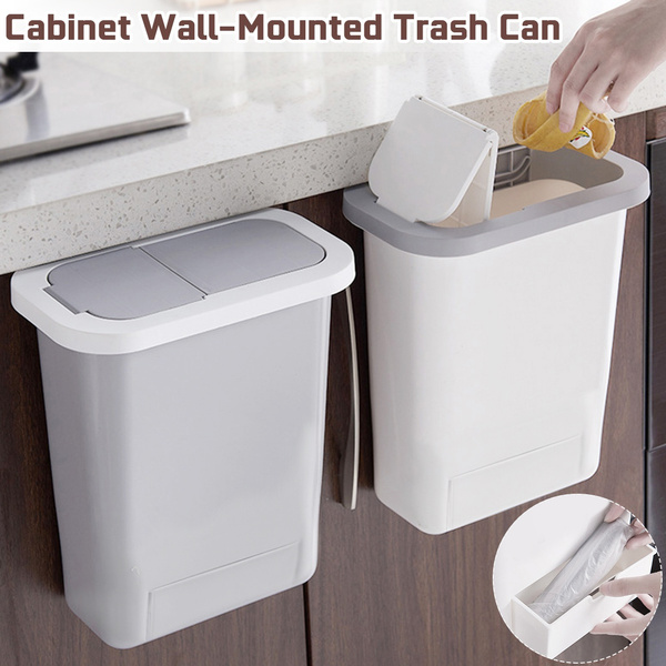 Hanging Trash Can Wall Mounted Waste Push Top Lid For Kitchen