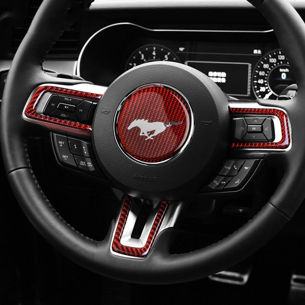 Interior Car Steering Wheel Cobra Shelby Horse Logo Emblem Carbon Fiber Sticker Car Styling For Ford Mustang 2015 2016 2017 2018 2019