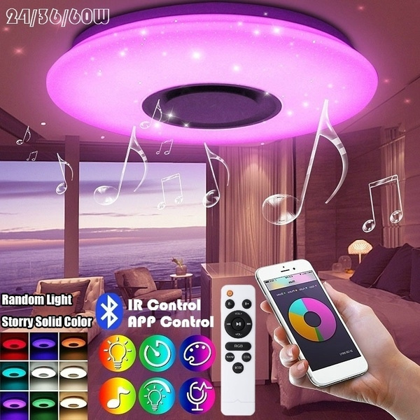24W Dimmable LED Music Ceiling Light Bluetooth Speaker RGB Stars with Remote APP