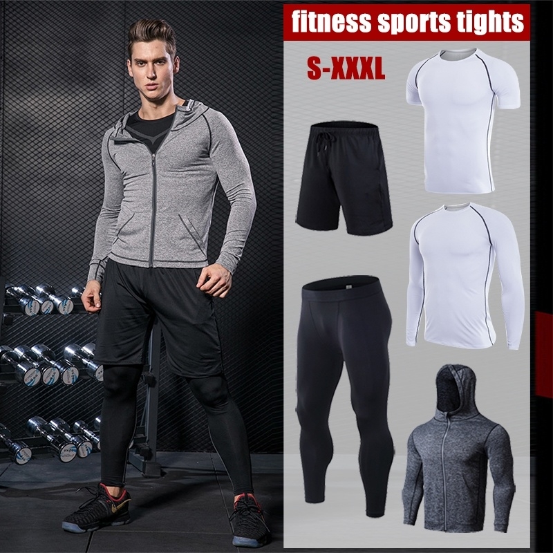 5pcs/Set Mens Sports Suits Running Workout Jogger Training Gym Fitness ...