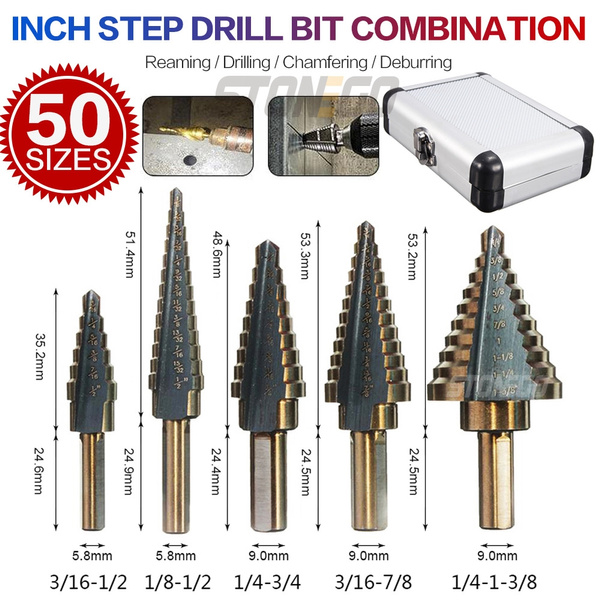 3//16 To 7//8 Titanium Step Drill Bit Unibit High Speed 12 Different Sizes