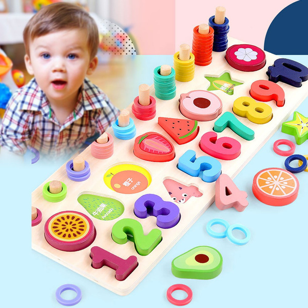 Wooden Puzzle for Toddlers Numbers and Fruit Learning Toy ...