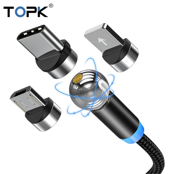 Topk Am28 360 Degree Rotate Led Magnetic Charging Cable For Iphone