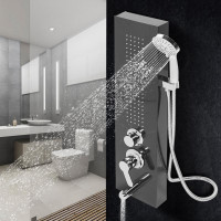 60 inch Shower Panel Tower System Stainless Steel 5 in 1 Multi-Function Shower Panel with Spout Rainfall Waterfall Massage Jets Tub Spout Hand Shower for Home Hotel Resort Split 60 inch, Golden