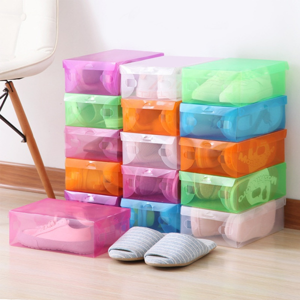 12PCS Foldable Plastic Transparent Shoe Box Storage Clear Organizer Stackable XL
