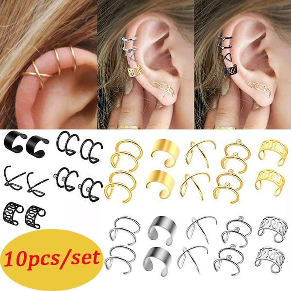 10pcs Set Stainless Steel Ear Cuff No Piercing Helix Piercing