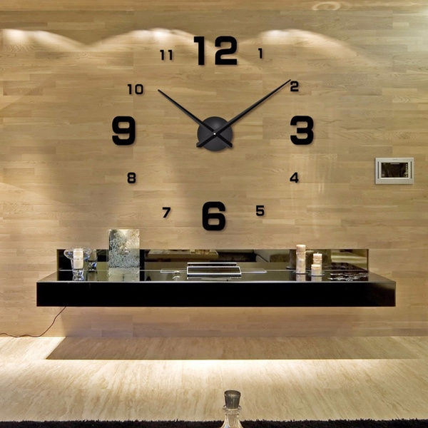 Large Diy Wall Clock Acrylicl Mirror Digital 3d Personalized Clocks Wish - Large Diy 3d Wall Clock